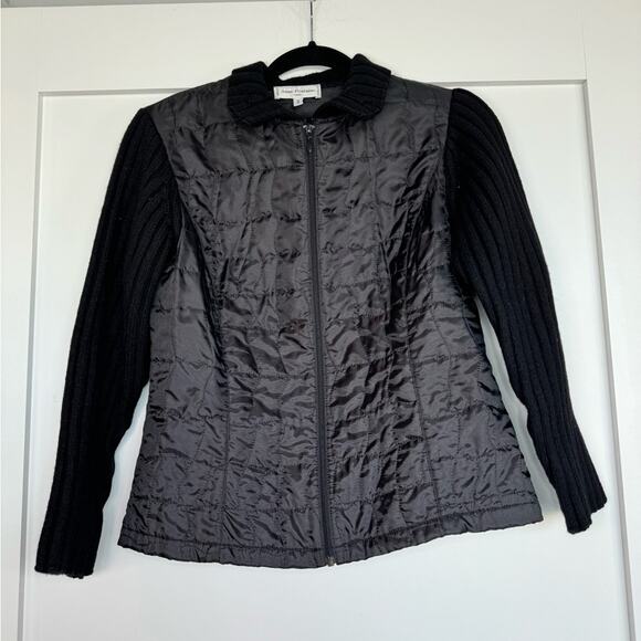 Anne Fontaine Black Puffer Sweater Mixed Media Jacket Size 3 - Picture 2 of 6